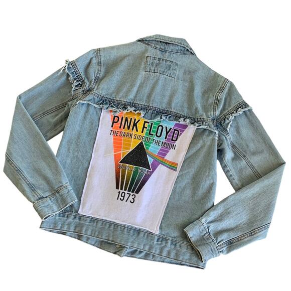 Via Penny Lane Reworked Apparel | Pink Floyd Custom Distressed Denim Jacket - Picture 1 of 10